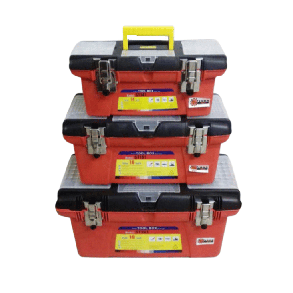 طقم شنطة بلاستيك احمر قفل حديد 3 قطع